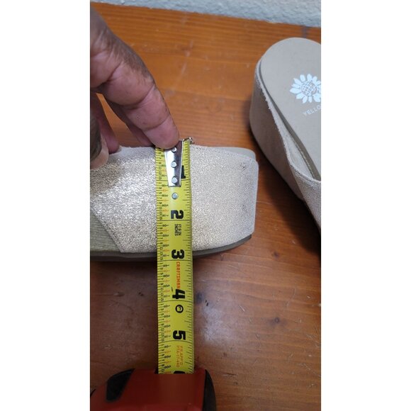 Yellowbox Basic Sage Leather  Metallic Womens Glittery Beige Wedge Sandals - Siz - Picture 8 of 9